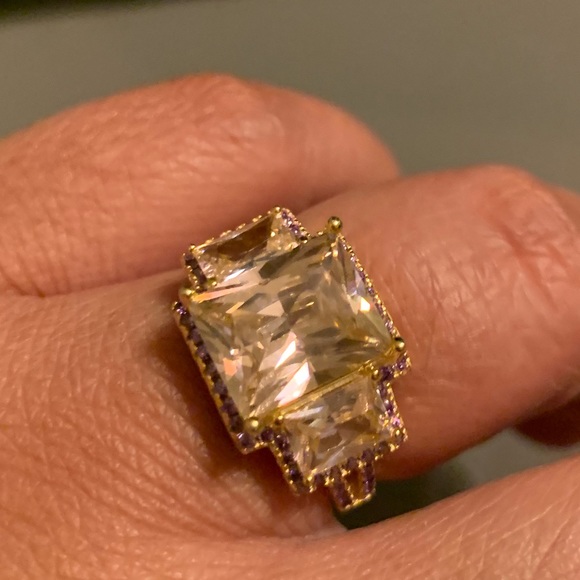 Savvy Cie 18K Gold Vermeil Radiant Cut 3Stone Ring - Picture 5 of 16